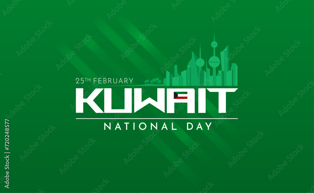 Kuwait National day with 3D ribbon flag. Bent waving 3D flag in colors of the Kuwait national flag Kuwait National day with 3D ribbon flag. Bent waving 3D flag in colors of the Kuwait national flag