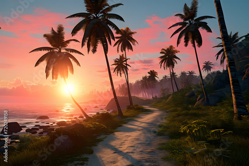 View of palm trees and sea ...