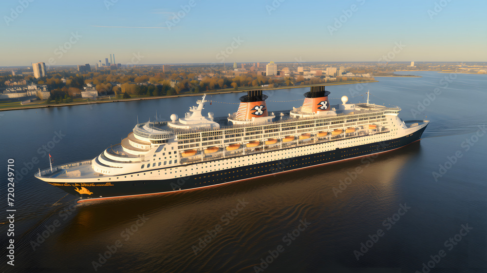 Cruise Ship, beautiful above luxury cruise in the ocean sea at early in the morning time concept exclusive tourism travel on holiday take a vacation time on summer