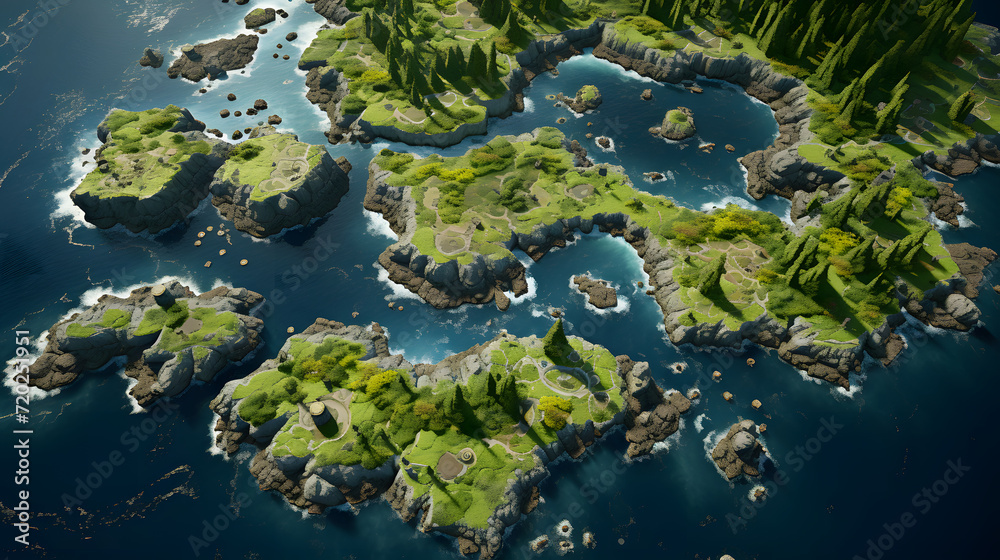 Aerial view of green woods and blue sea water coastline in summer scenic beach Aerial view of green woods and blue sea water coastline in summer scenic beach
