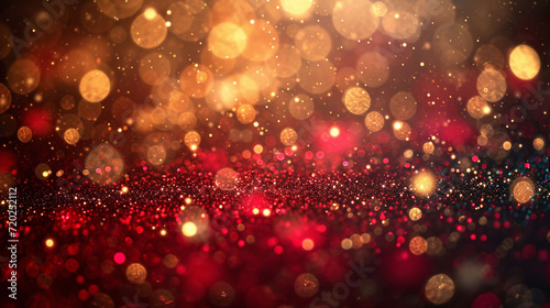 Red orange blue glitter lights sparkling bokeh abstract background with defocused lights Christmas.