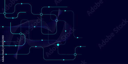 Vector illustration fantastic digital technology. Technology lines circuit and dots on blue background, circuit board network connection.