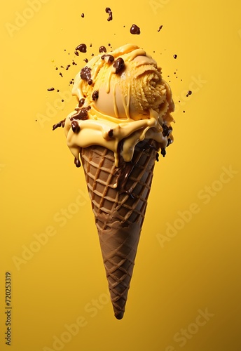 yummy ice cream cone on a yellow background