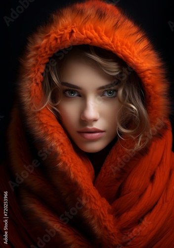 portrait of a young beautiful woman in fur hat