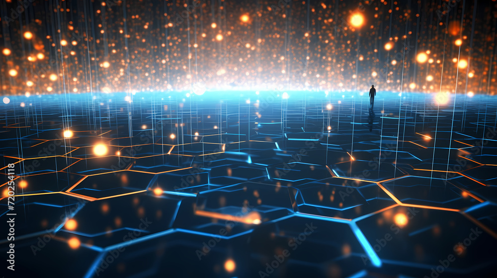 Obraz premium Futuristic technology background of digital glowing waves and network system
