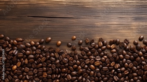Coffee beans on the table, arabica, robusta, top view, copy space