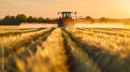 Spring view of pesticide sprayer on wheat field