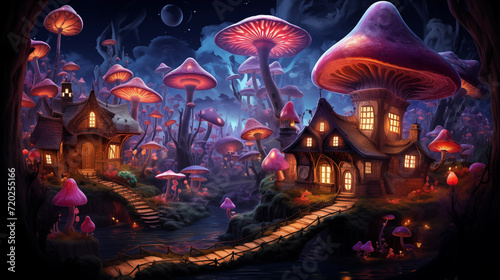 3D magical mushrooms. A whimsical illustration. 
