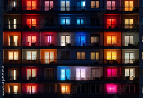 colorful windows of the house in  a city