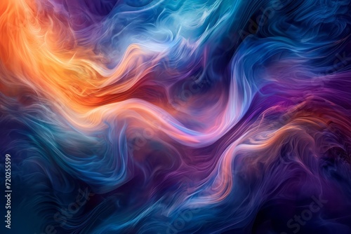 An abstract representation of the impact of meditation and relaxation techniques on the mind. Vibrant swirls of calming colors intertwine, forming a harmonious composition