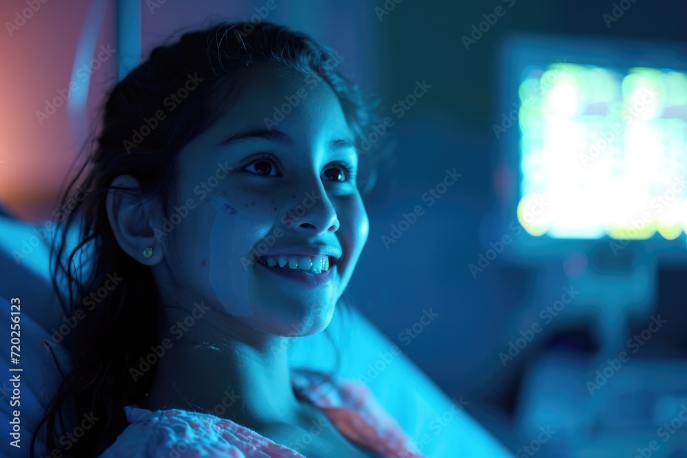 Portrait of a happy young girl in the hospital