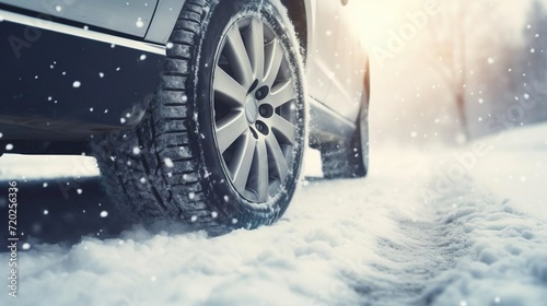 close up winter tires on a snowy road in the mountain © Yzid ART
