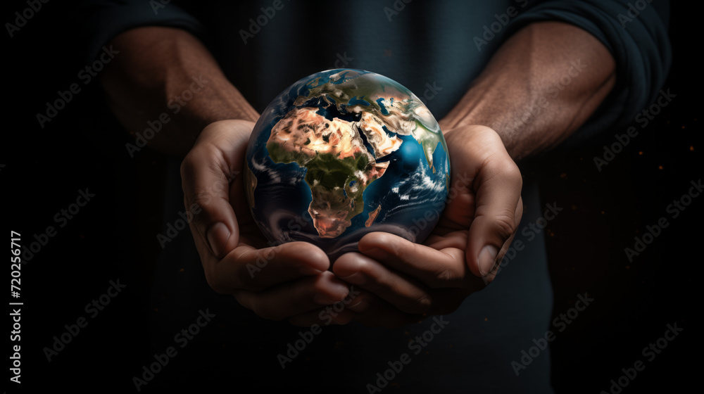 Hands holding planet Earth. Man holding Earth in hand Hands holding planet Earth. Man holding Earth in hand
