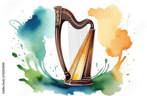 harp in watercolor style on a white background photo