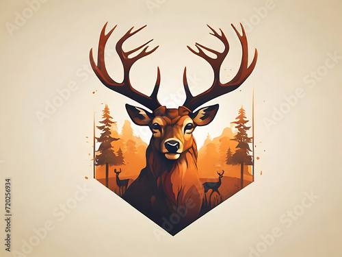 flat vector logo of "deer" ,deer logo ,deer illustration