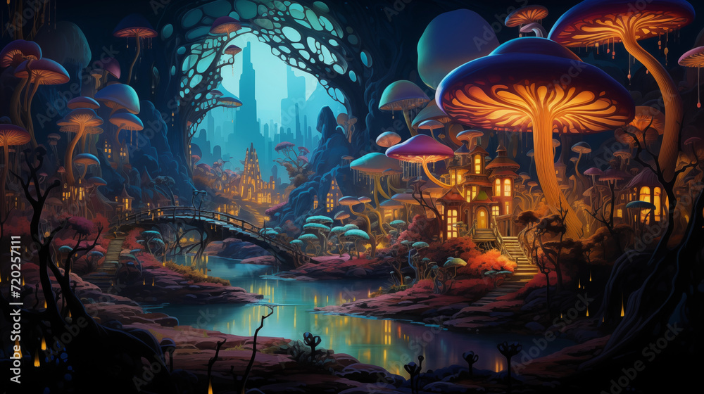 3D magical mushrooms. A whimsical illustration. 3D magical mushrooms. A whimsical illustration.