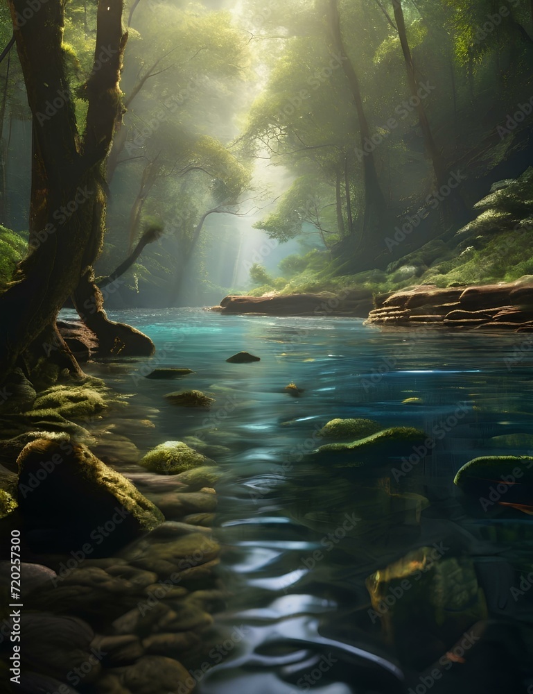 custom made wallpaper toronto digitalwaterfall in the forest, Generative AI