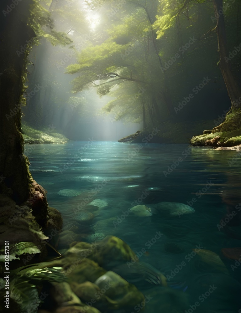 custom made wallpaper toronto digitalwaterfall in the forest, Generative AI