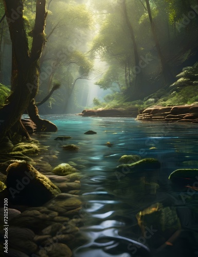 Wallpaper Mural waterfall in the forest, Generative AI Torontodigital.ca