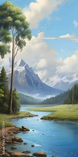 Wallpaper Mural landscape with lake, Generative AI Torontodigital.ca
