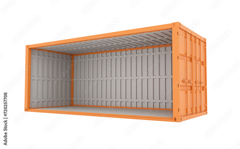 3d illustration of cargo container with side open view in transparent background. open cargo container in png