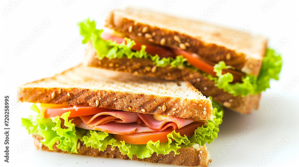 A sandwich cut on a white surface A sandwich cut on a white surface