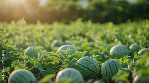 Red watermelon growing in a field photo