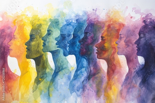 A delicate watercolor painting symbolizing the growth of emotional intelligence for more harmonious relationships. Imagery includes interconnected individuals with diverse emotions, portrayed © DK_2020