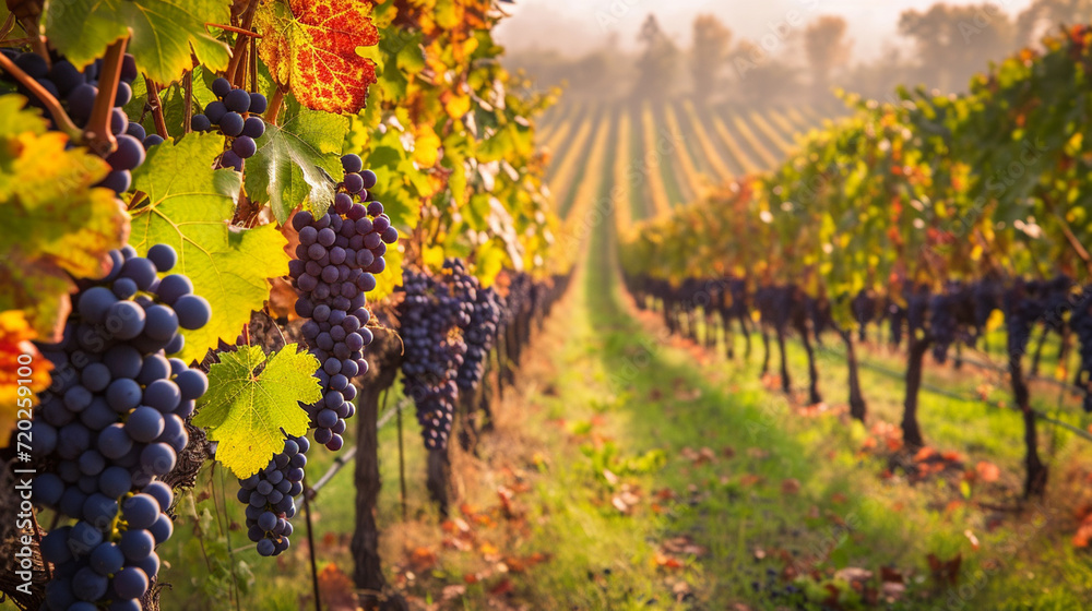 Fototapeta premium A vine vineyard with black grapes