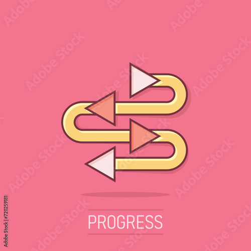 Arrow growth icon in comic style. Evolution cartoon vector illustration on isolated background. Process organization splash effect business concept.