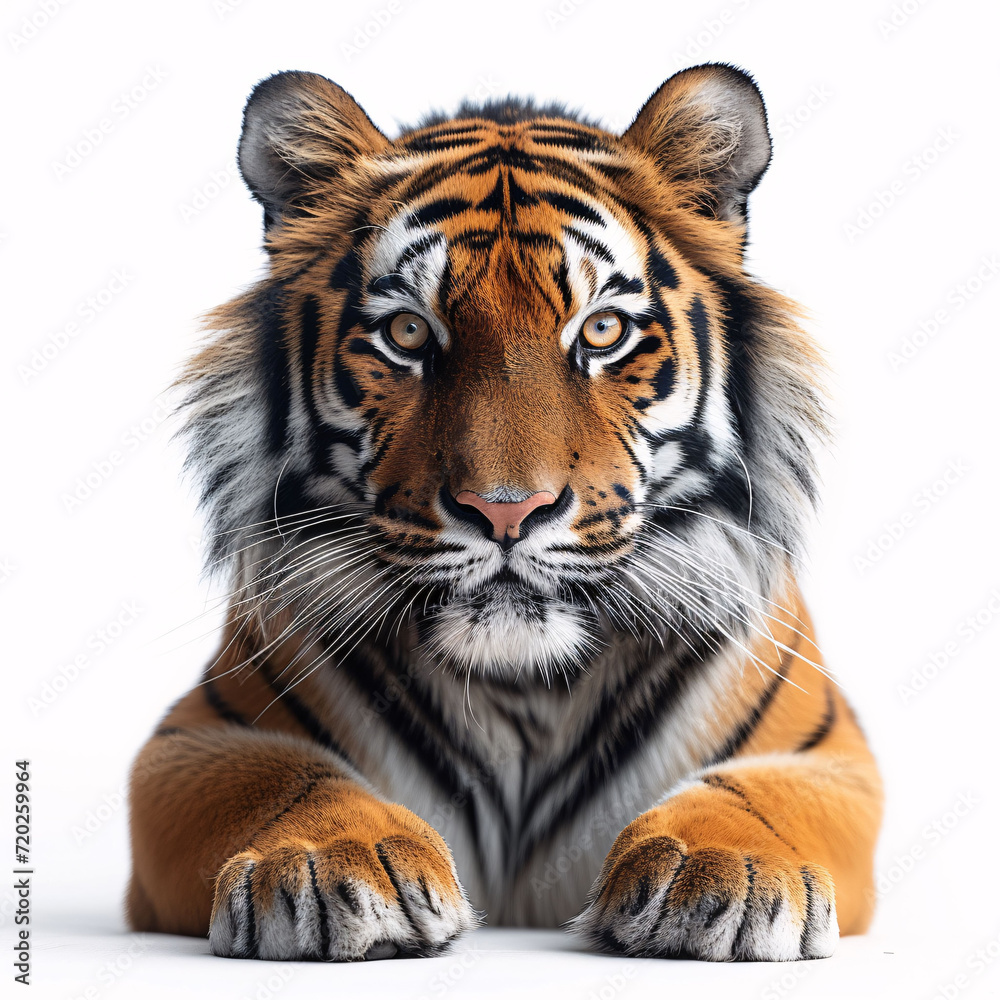 Beautiful tiger isolated on white background with clipping path