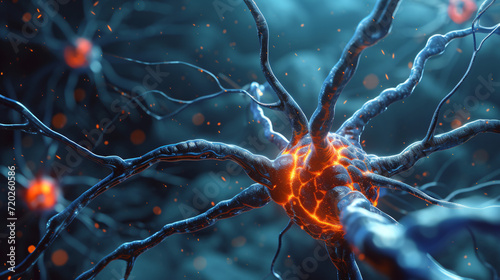 3d illustration of an active human nerve cell