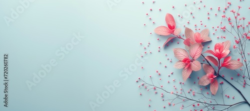 floral background with pink flowers and leaves photo