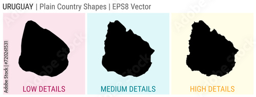 Uruguay - plain country shapes. Low, medium, and high detailed maps of Uruguay. EPS8 Vector illustration.