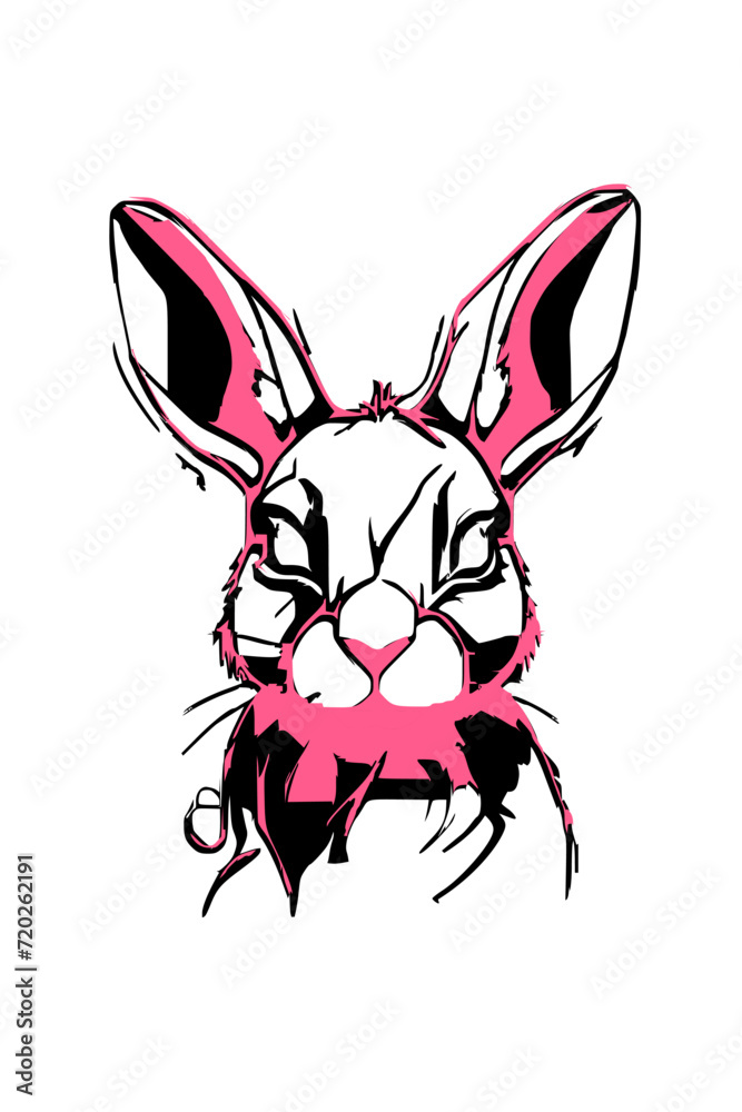 Fototapeta premium Hand drawn hipster style portrait of Funny Rabbit. Vector illustration isolated on white. Chinese Zodiac Template, Poster Banner Flyer for Chinese New Year Vector Illustration