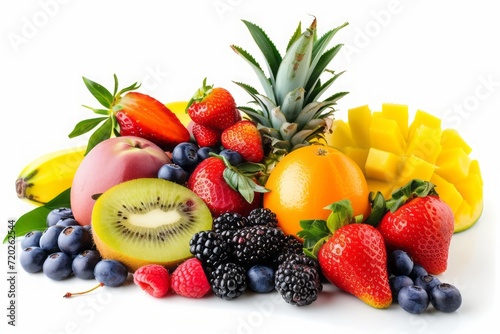 Vibrant tropical fruits and berries isolated on a white background