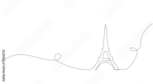 The Eiffel Tower in Paris. One continuous line. Hand drawing. French landmarks and city architecture in a simple linear style. You can edit the strokes.