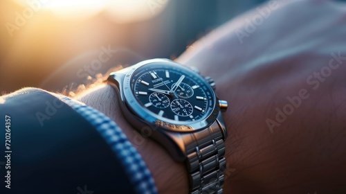 A contemporary luxury watch effortlessly adorning a sleek wrist. photo
