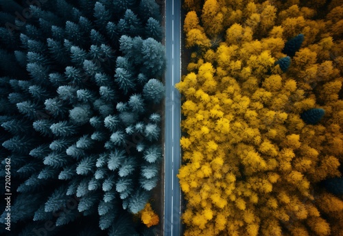 close up of yellow forest canopy aeriel view