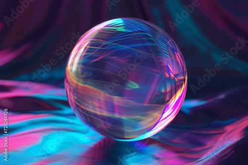Abstract Iridescent Sphere with Holographic Cloth Texture