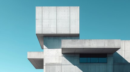 Geometric concrete structures of a modern building with a clear sky