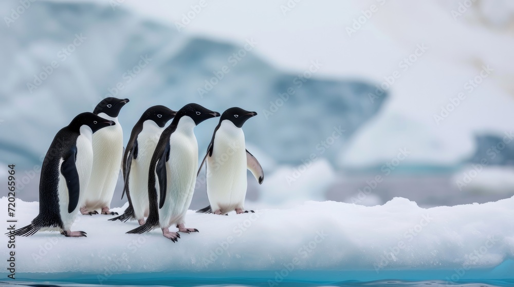 A group of penguins on an ice floe.