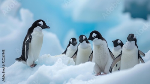 A group of penguins on an ice floe.