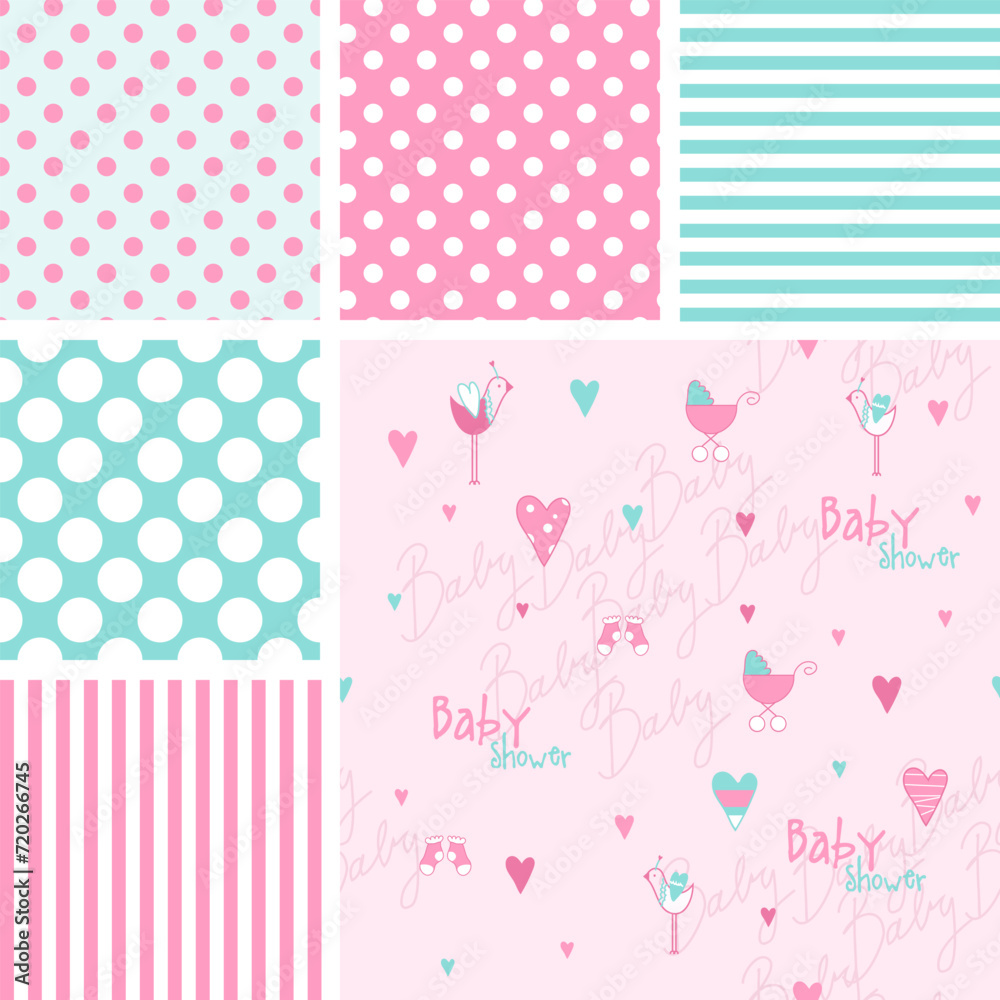 Set of cute baby shower patterns