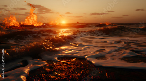 Powerful foamy sea waves ro...