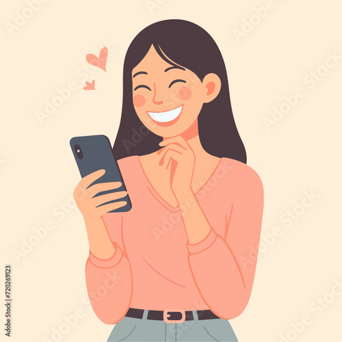 flat illustration of a person laughing while holding a phone