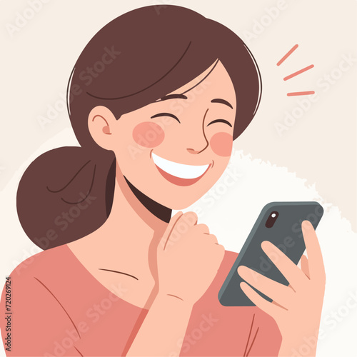 flat illustration of a person laughing while holding a phone