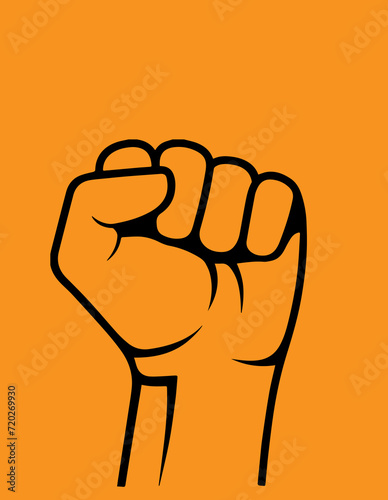 fist black outline on orange background, 