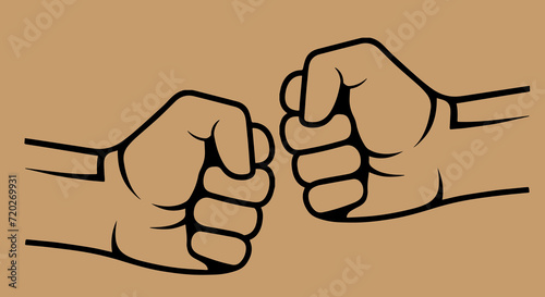 two fists on top of each other black outline on a light brown background
