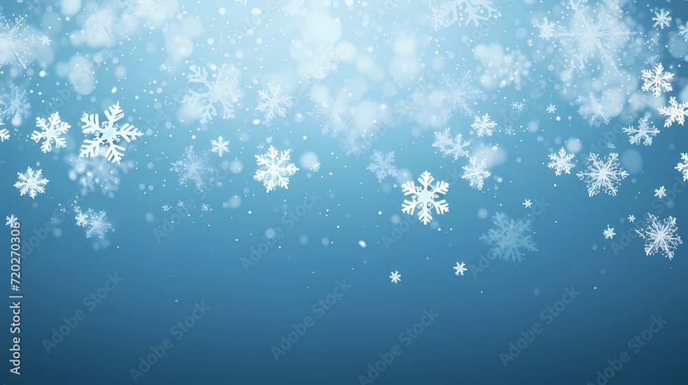 Beautiful winter Christmas glowing background with falling snowflakes, winter background